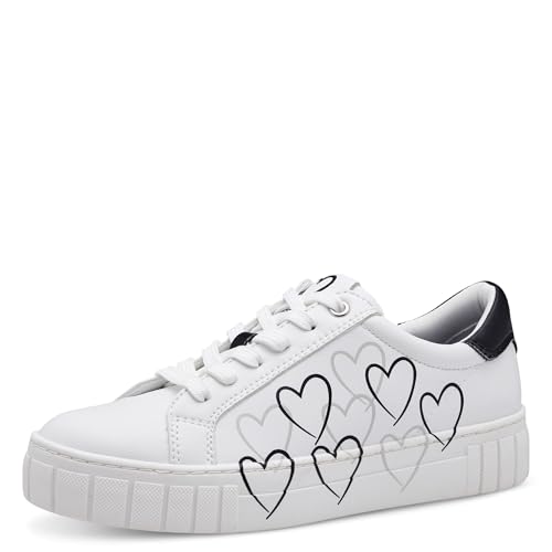 MARCO TOZZI Damen Sneaker flach mit Herzdetails Freizeit, Weiß (White/Black), 38 EU