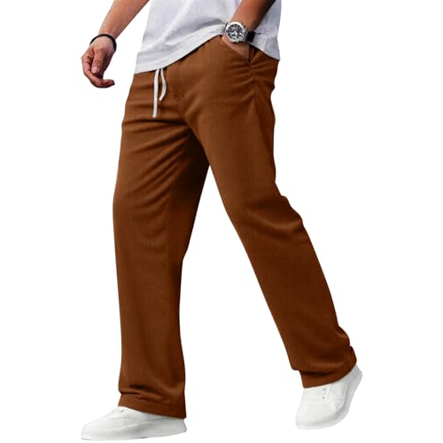 WANZZXCSL Mens Casual Corduroy Pants Elastic Waist Drawstring Baggy Sweatpants Lightweight Loose Fit Pant with Pockets