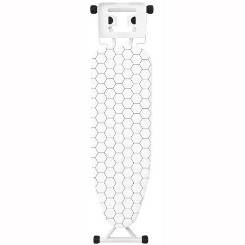 Foldable Ironing Board, Lightweight Iron Board, Adjustable Height, Space-Saving Ironing Stand Heat Resistant Washable Cover with Iron Rest, Non Slip Reinforced Heavy Sturdy Metal Steel Legs, White