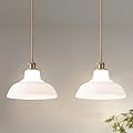 MEIJIA Milk Glass Pendant Lights Kitchen Island 2 Pack Dome Schoolhouse Pendant Light Fixture White and Gold Mid Century Modern Chandelier for Dining Room Bedroom Kitchen