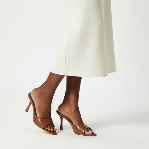 Image of Riekhany High Heel Mules for Women Slip On Open Pointed Toe Classy Patent Leather Stiletto Pumps Formal Slingback Mule Sandals Dress Walking Shoes