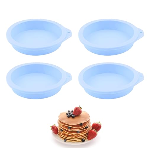 4 Pcs Air Fryer Egg Mould,4 inch Blue Round Silicone Ramekins Egg Ring Molds Burger Buns Moulds Air Fryer Accessories for Fried Egg Muffin Sandwiches,Breakfast Household Kitchen Cake Baking Tool
