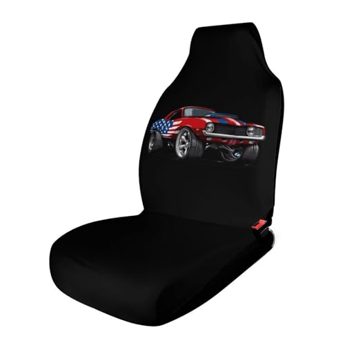 Muscle Car with Am-erican Flag Car Seat Covers Universal Car Front Seats Protector Auto Interior Accessories 1PCS