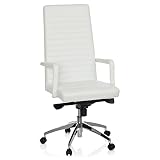 hjh OFFICE 660936 chaise de bureau, fauteuil de direction LENGA blanc en cuir, avec accoudoirs, dossier haut avec surpiqûres horizontales, piètement robuste et stable en alu, ergonomique et confortable