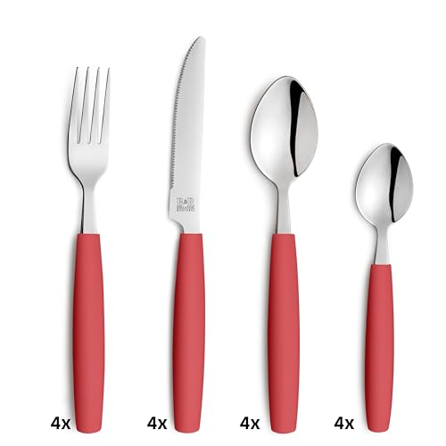 Beckmann & Rommerskirchen VALOA Besteck Set 4 Personen - 16-teilig - Rot - Spülmaschinenfest - Hochglanzpoliert - Essbesteck: 4x Messer, Gabel, Esslöffel, Kaffeelöffel