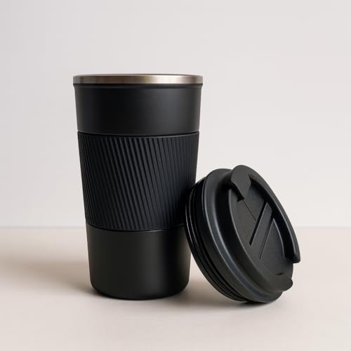 Image of YELONA Black 510 ML Insulated Stainless Steel Coffee Tea Tumbler for Hot Cold Beverages Portable Travel Mug Leak Proof Sipper Lock Lid Thermos Multipurpose for Home Office Gifts
