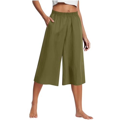 Wide Leg Capri Pants for Women High Waisted Linen Flowy Capris Cropped Trousers Pant Dressy Casual Palazzo Pants
