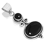 Jeweloporium Ónix Negro Collar Chapado en Plata, Colgante de Plata .925 para Mujer, Joyería Boho con Piedra Genuina Gruesa Ovalada - Redonda
