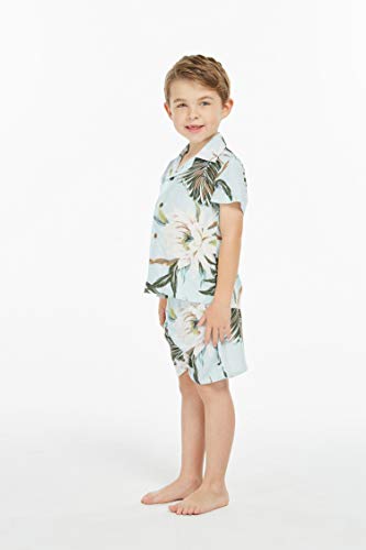 Image of Wispy Cereus Light Blue Family Matching Hawaiian Clothes | Family Matching Outfits • Soft Rayon Fabric • Tropical Floral Print • Vacation Ready • Luau Party Wear