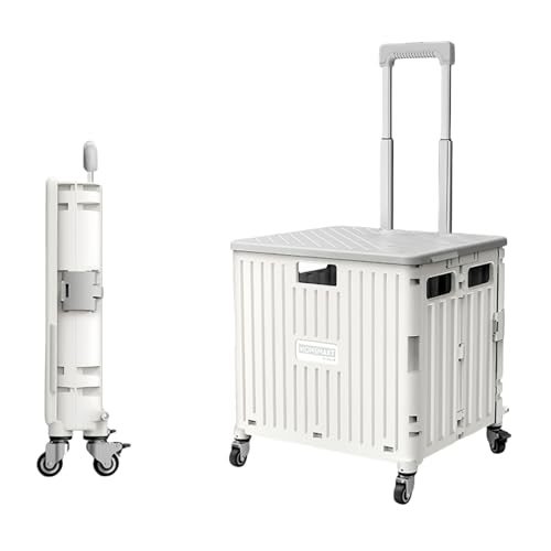 Foldable Utility Rolling Cart - Portable Grocery Cart on Wheels, Collapsible Handcart for Moving, Shopping Trolley for Dorm, Camping, Travel, Office