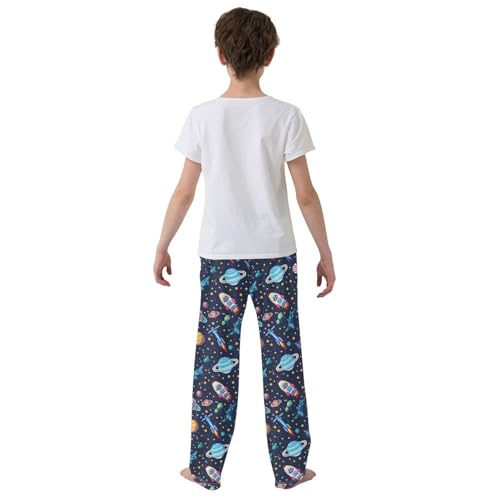 ALAZA Space Stars Rockets Stars Pajamas Bottoms with Pockets Comfy Pjs Sleepwear Elastic Waistband Pajamas Pants Lounge Pants for 6-14 Years3