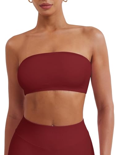 Image of YEOREO Strapless Bandeau Sports Bra for Workout Seamless Tube Top Gym Padded Wireless Bra