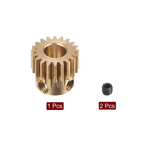 Image of uxcell Pinion Gear Set, Brass Motor Rack Straight Spur Gear with Step, 0.5 Mod 20T 5mm Bore 11mm Outer Dia, M3 Set Screws Included