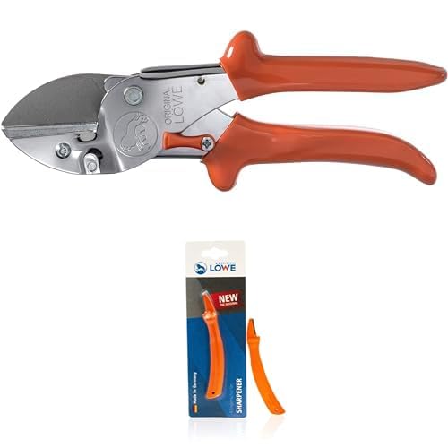 Original LÖWE 1 Set bestehend aus Profi Universal Amboss-Schere 1.105 für Industrie und Handwerk & Klingenschärfer 0022 für Gartenscheren und Industriescheren