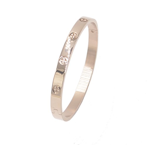 Luxury Gold-Plated Stainless Steel Simple Style Love Bangle Bracelet for Women Men (Rose-19)