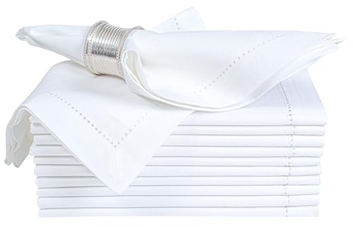 ALPHA Living HOME White Cloth Napkins Set of 12, 20x20 Inch - Absorbent Cotton Blend, Washable & Reusable Dinner Napkins for Home, Restaurant, Wedding, Hotel & Party Use