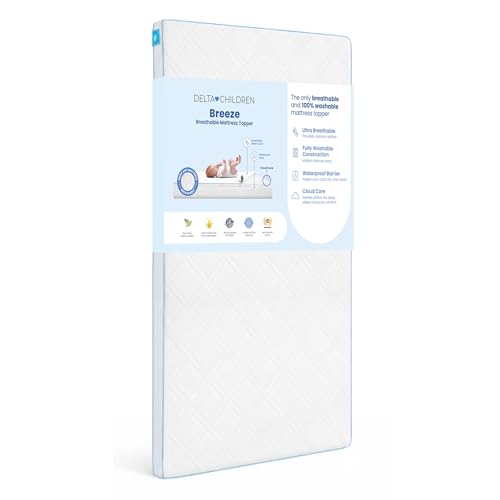 Delta Children Breeze Breathable Crib Mattress Topper Makes Any Crib Mattress Breathable 100% Washable Ultra-Breathable Quilted Layer for Comfort Fits Standard Size Cribs & Toddler Beds