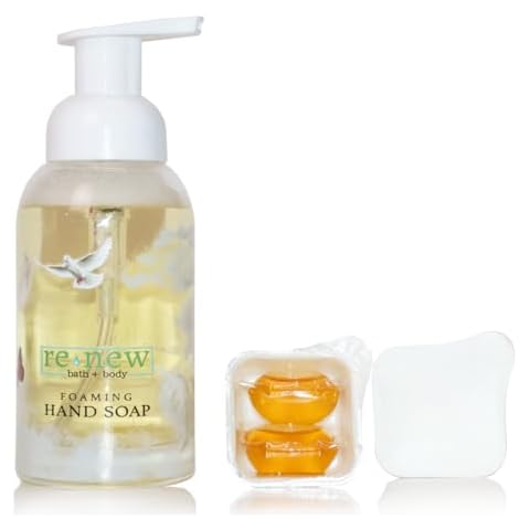 renew bath + body Foaming Hand Soap Kit (AIR Design) with 3 hand soap refills and zero waste reusable glass bottle - natural soap - vegan - cruelty free - made in the USA - Gardenia & Lemon Scent Cover