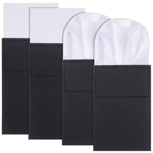 PLIGREAT Pañuelos de bolsillo para hombre, 4 unidades, pañuelos blancos predoblados en la tarjeta, pañuelos de bolsillo de poliéster de color sólido para negocios, boda, fiesta, traje de chaqueta