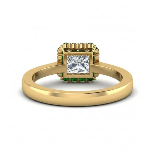 Image of Choose Your Gemstone Floating Halo Diamond CZ Ring Yellow Gold Plated Princess Shape Halo Engagement Rings Everyday Jewelry Wedding Jewelry Handmade Gifts for Wife US Size 4 to 12