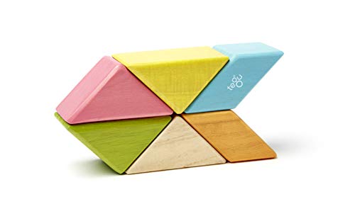 Image of 6 Piece Tegu Pocket Pouch Prism Magnetic Wooden Block Set, Tints