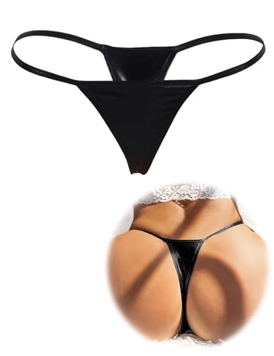 ohyeahlady Damen Micro Bikini Sexy Mini String Tanga Kunstleder Erotisch G-String Thongs Große Größen T-Back Unterwäsche Niedrige Taille Unterhosen Swimwear Beach Panty Plus Size Schwarz,L
