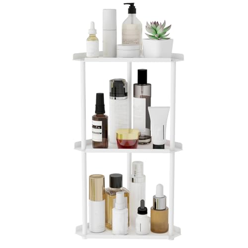 Image of Jesginboo 3 Tier Bathroom Counter Organizer, Vanity Organizer Corner Shelf | Skincare, Makeup Countertop Organizers, Kitchen, Bathroom Counter Storage, White