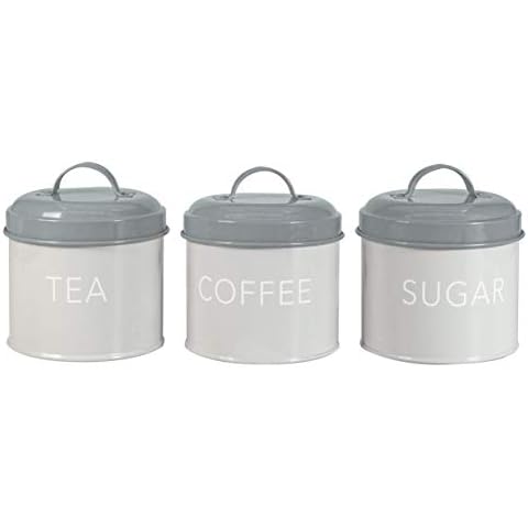 Itucci Set of 3 Artisan Grey Tea Coffee and Sugar Canisters Set Cover
