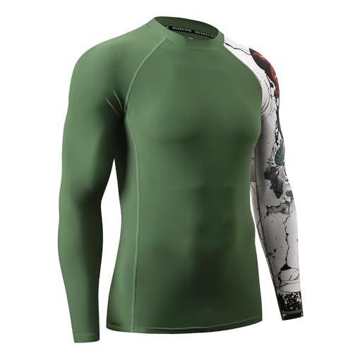 Image of HUGE SPORTS Men's Rash Guard Long Sleeves UPF 50+ UV Sun Protection Quick Drying Splice Compression Swim Shirts