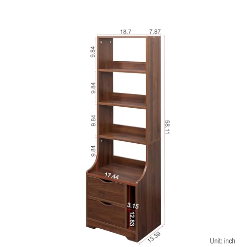 kidfeuyu Night Stand with Bookshelf, Night Stand with 2 Storage Drawers for Bedroom