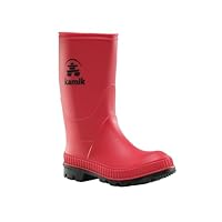 Kamik Stomp Rain Boot for Kids - Waterproof and Warm Felt Footbed, Red - 4 Big Kid