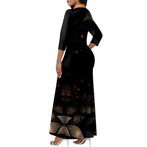 Image of PinkPatty Women's Casual 3 /4 Sleeve Polo V Neck Bodycon Maxi Dress