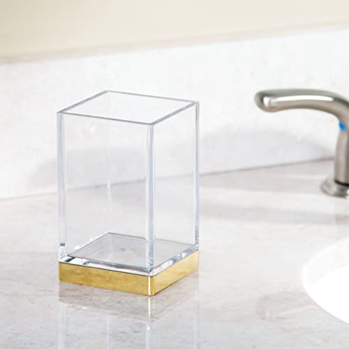 Mdesign Modern Square Tumbler Cup For Bathroom Vanity Countertops - For Mouthwash/Mouth Rinse, Storing And Organizing Makeup Brushes, Eye Liners, Accessories - Slim Design, 2 Pack - Clear/Gold #TOP8