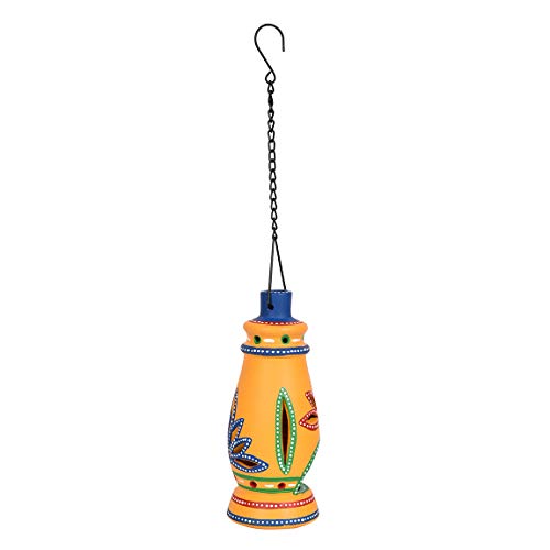 Image of AAKRITI ART CREATIONS Terracotta Yellow Handpainted Hanging Tea Light | Floral Art Handmade Decor | Matte Finish Terracotta Decorative Hanging Items for Home | Handpainted Decor