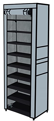 Image of Multi Utility 9 Layer Shelf Collapsible Metal Pipes with Non-Woven 100GSM Fabric Cover for Shoe /Cloth /Toy /Books Rack (Grey, Metal)