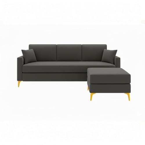 Image of SOCOZI Bravelle 4 Seater L Shape Sofa Set with Movable Ottoman | Flexible Left or Right Layout | Soft Velvet Suede Fabric | Modern Design | Plush Comfort Cushions for Living Room (Dark Grey)