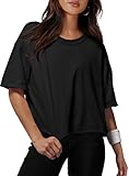XIEERDUO Cotton Gym Crop Tops for Women UK Short Sleeve Summer Casual T Shirts Loose Fit Sports Yoga Crewneck Ladies Tops Black M
