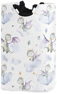 xigua Watercolor Dragon Large Laundry Hamper with Handle, Foldable Clothes Hamper Collapsible Storage Basket for Toys and Clothes Organization in Bedroom, Bathroom, and Laundry Room