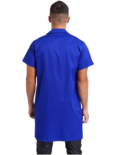 Image of Linjinx Men's Dustproof Work Coat Short Sleeve Cotton Work Clothes Front Button-up Jacket Lab Coat