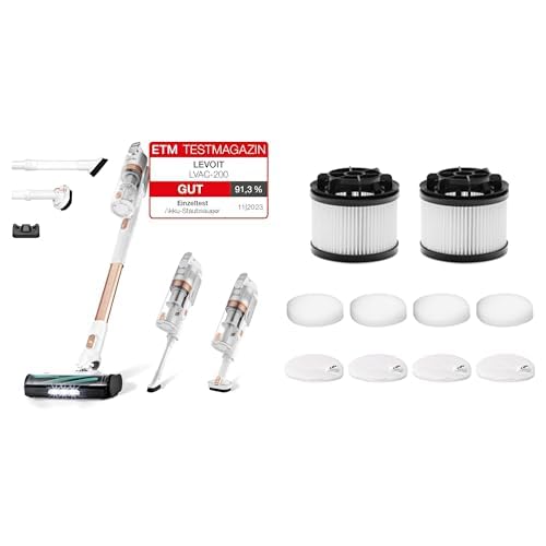 Levoit Akku Staubsauger mit Anti-Haar-Verwicklung, Rosagolden, max 50Min Laufzeit, 4 in 1 Kabelloser Akkusauger für Hartboden, Teppich, Auto, Tierhaare, LVAC 200 + Ersatzfilter, Schaumstofffilter