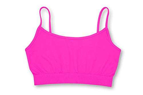 Kurve Girl’s Training Sports Bra – Seamless Bralette Kids Crop Cami Tank Top UV Protective Fabric UPF 50+ Made in USA, Neon Fuschia, Age 9-143