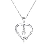 Heart Initial Necklaces for Girls, S925 Sterling Silver Initial G Necklaces for Girls Heart Letter P