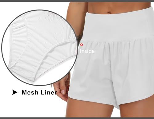 Image of THE GYM PEOPLE Womens High Waisted Running Shorts Quick Dry Athletic Workout Shorts with Mesh Liner Zipper Pockets