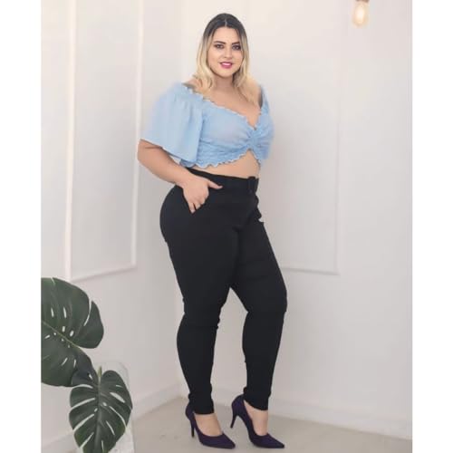 Kit 2 Calças Feminina Plus Size Social Com Bolso E Cinto Tecido Bengaline Modelador Modela No Corpo