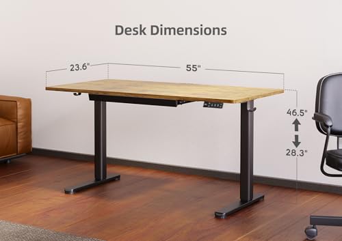 Image of Claiks Electric Standing Desk with Drawers, 55x24 Inch Rustic Brown