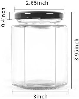SHiZAK 9oz Hexagonal Jam Jars with Black Lids, 270ml Transparent Glass Canning Jars Honey Jarss for Jams, Honey, Wedding Favors, Shower Favors, Baby Foods, DIY Spice Jars and More(Pack of 12)