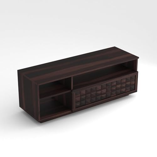 Image of Solid Sheesham Wood TV Unit for Living Room 55 Inch Furniture - Wooden TV Unit with Storage Cabinet with Drawer, 3 Shelves Wooden TV Cabinet - Accommodates up to 55-Inch TV (Thomas, Walnut)