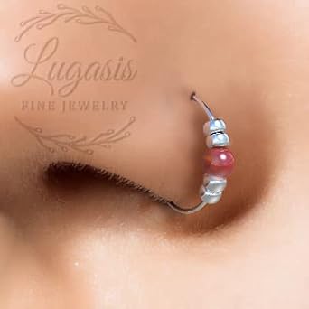 Comfortable Silver Nose Ring Hoop - Handmade Sterling Silver with a 2mm White Opal - Thin Hypoallergenic 24 Gauge Wire 7mm Nose Piercing Jewelry