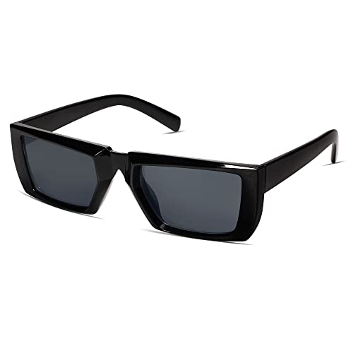 Vanlinker Trendy Rectangle Retro Cool 90S Around Sunglasses For Womens Mens Square Uv400 Protection Sun Glasses Vl9694 Black Frame Grey Lens #TOP4