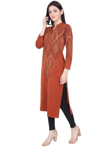 Image of Rosary Women's Winter Woolen Kurti Jacquard Straight Fit Ethnic Wear with 2 Side Pockets